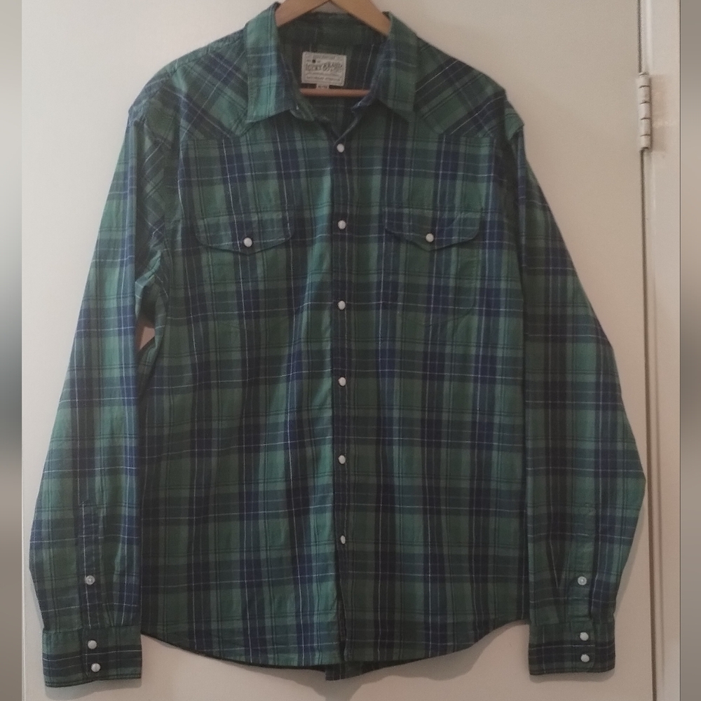 Lucky Brand & Co. Men's Plaid Shirt Saturday Stretch Western  Size XL / TG